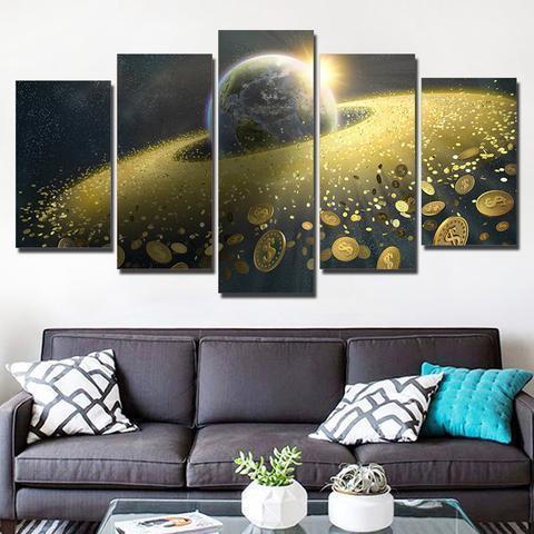Gold Around The Earth Abstract Space Canvas Wall Art