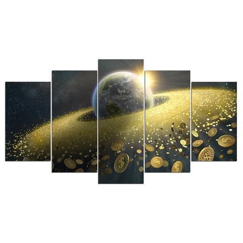 Gold Around The Earth Abstract Space Canvas Wall Art