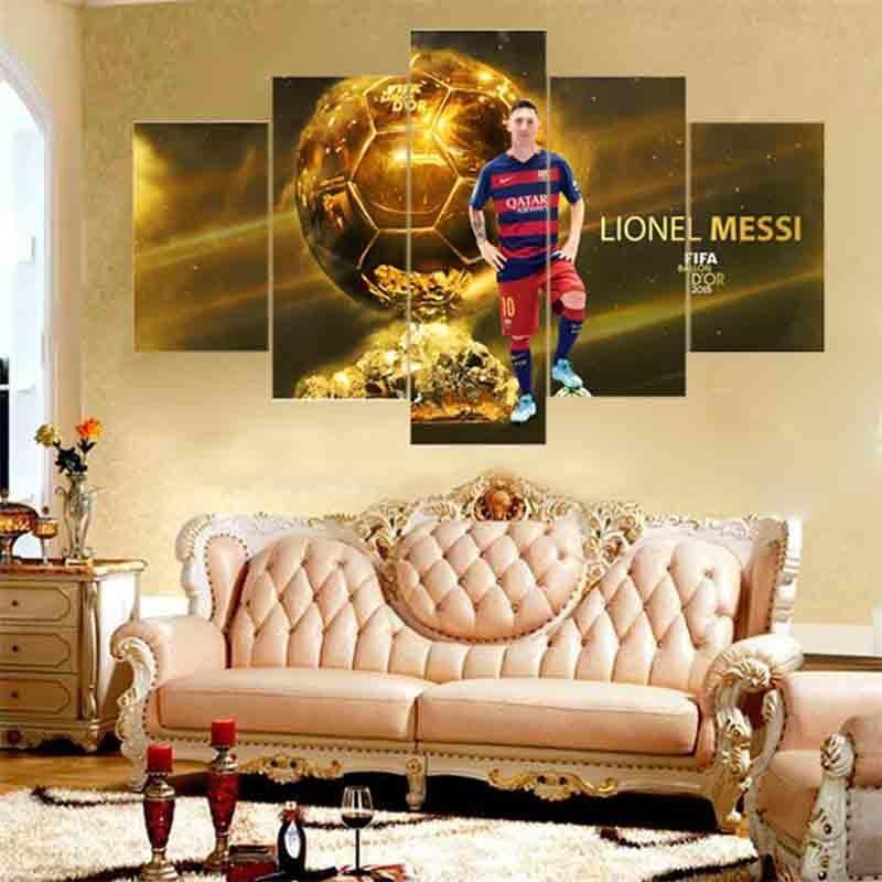 Gold Ball And Lionel Messi Celebrity Canvas Wall Art
