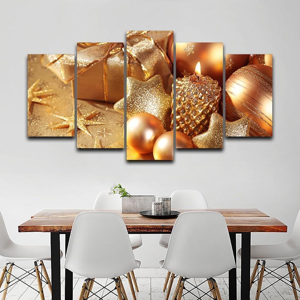 Gold Christmas Decorations Canvas Wall Art