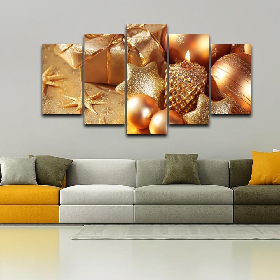 Gold Christmas Decorations Canvas Wall Art