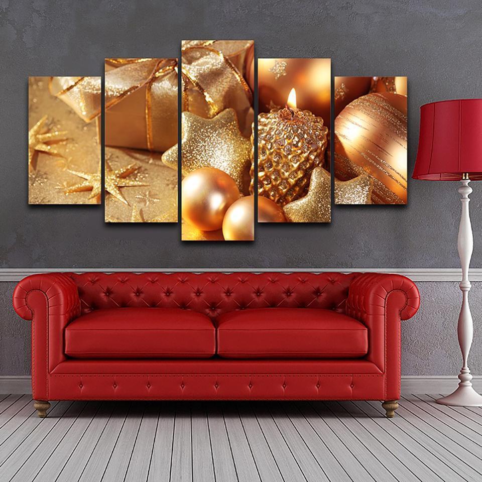 Gold Christmas Decorations Canvas Wall Art