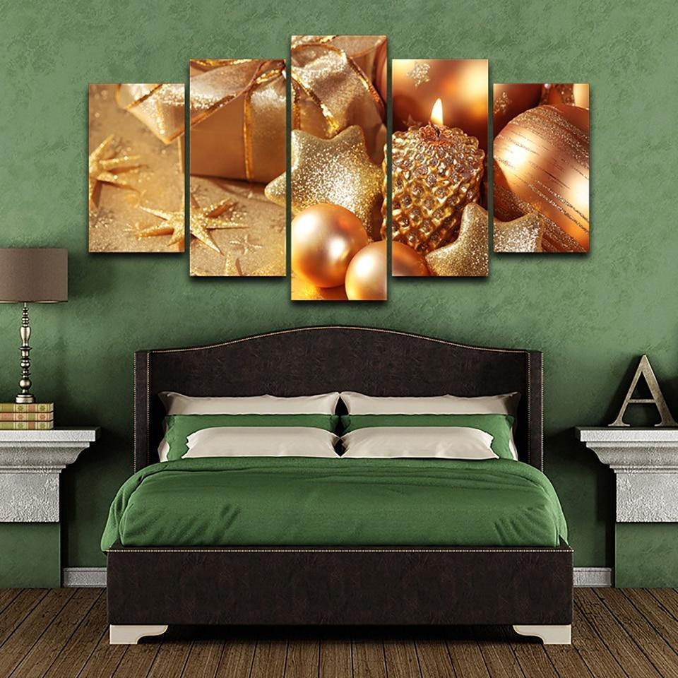 Gold Christmas Decorations Canvas Wall Art