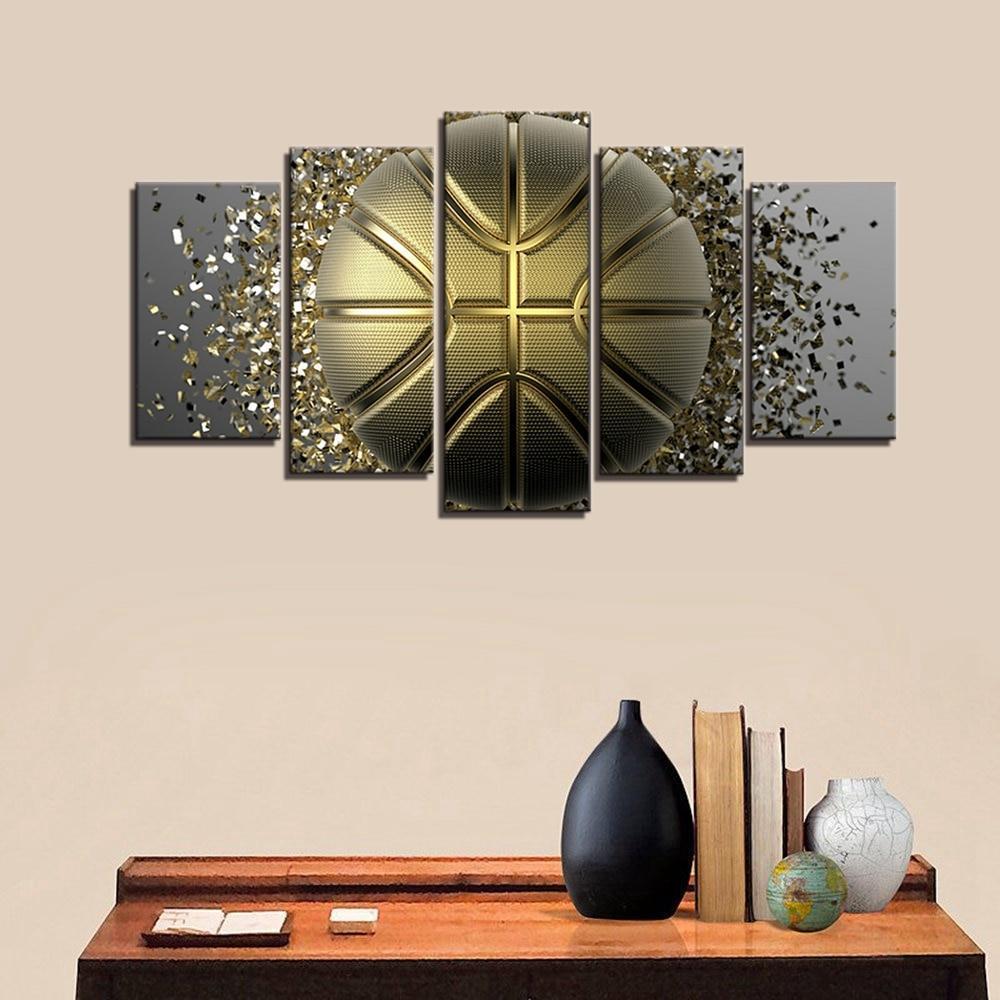 Golden Basketball Disintegration  Sport Canvas Wall Art