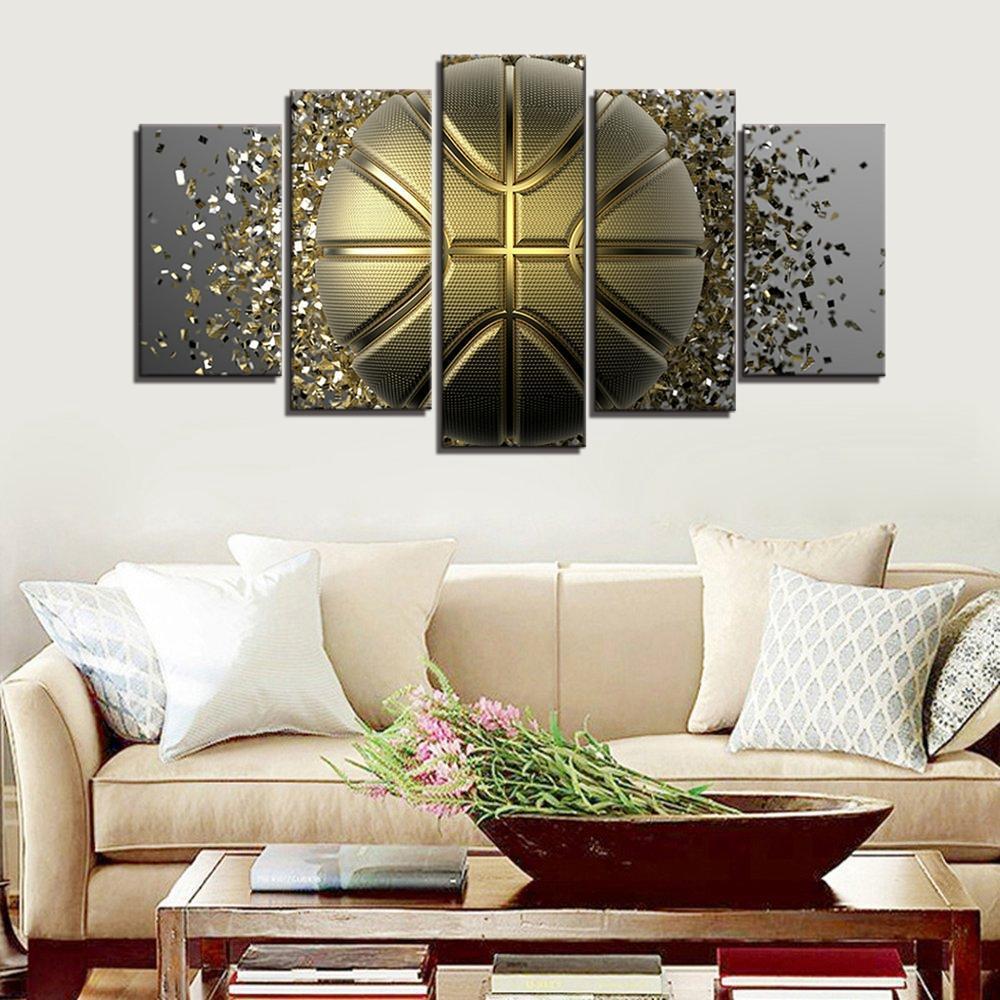 Golden Basketball Disintegration  Sport Canvas Wall Art
