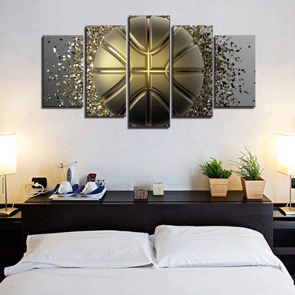Golden Basketball Disintegration  Sport Canvas Wall Art