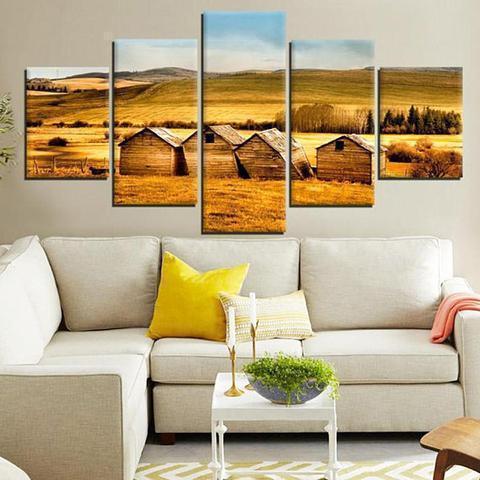 Golden Countryside Barns Nature Canvas Wall Art