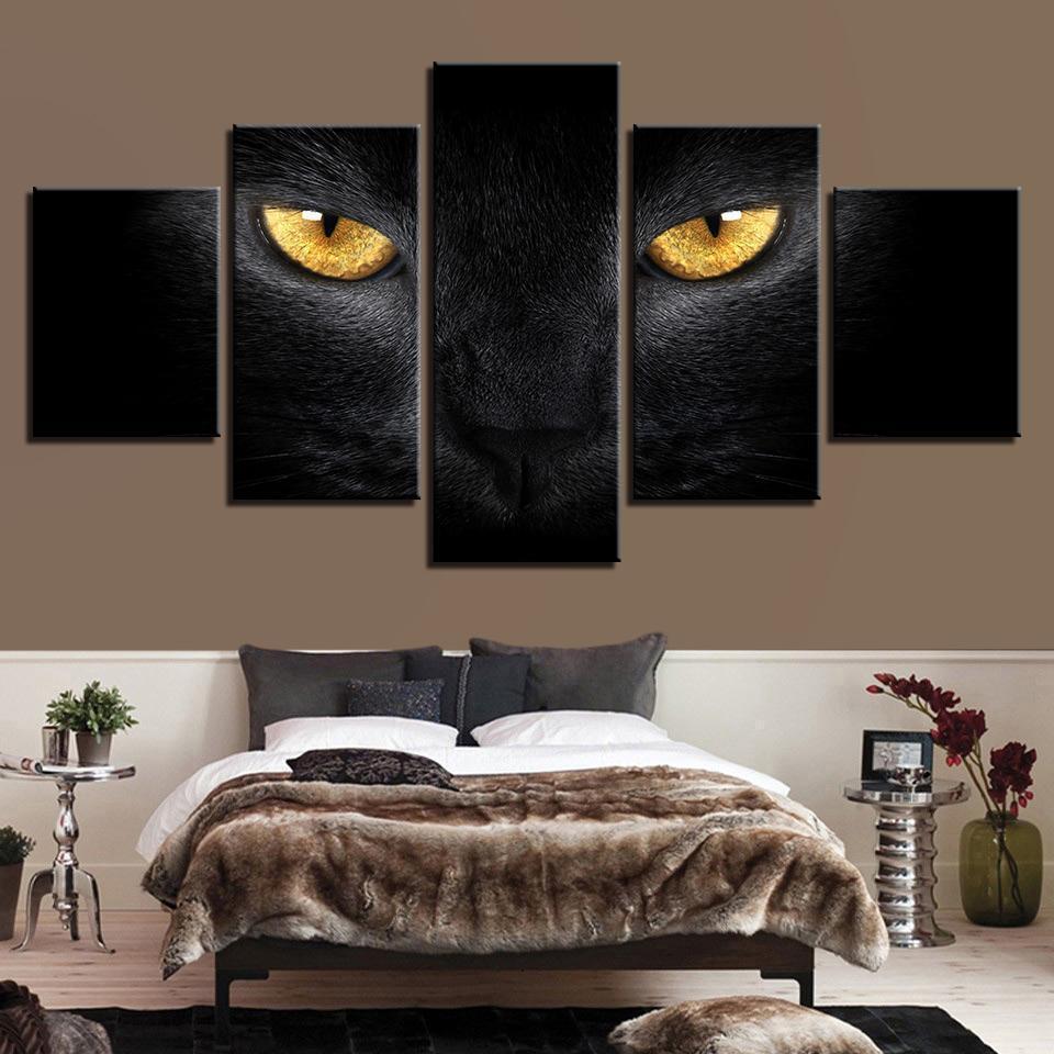 Golden Eyblack Cat Abstract Animal Canvas Wall Art