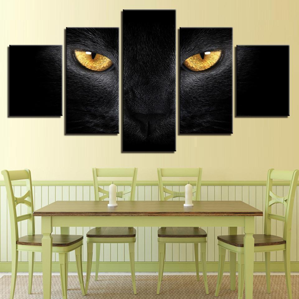 Golden Eyblack Cat Abstract Animal Canvas Wall Art