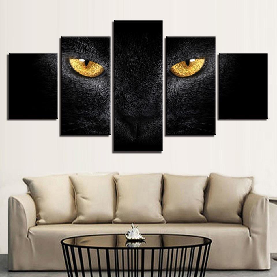 Golden Eyblack Cat Abstract Animal Canvas Wall Art