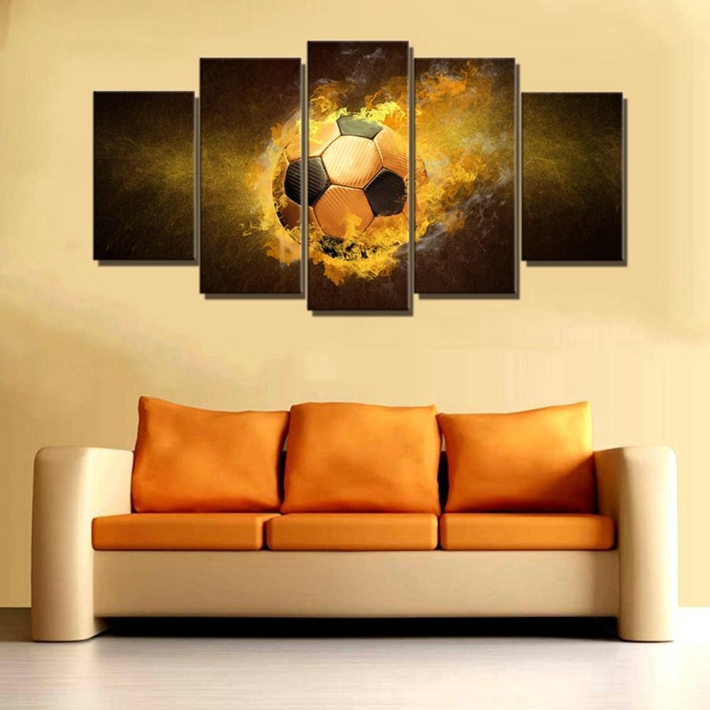Golden Fire Soccer  Sport Canvas Wall Art