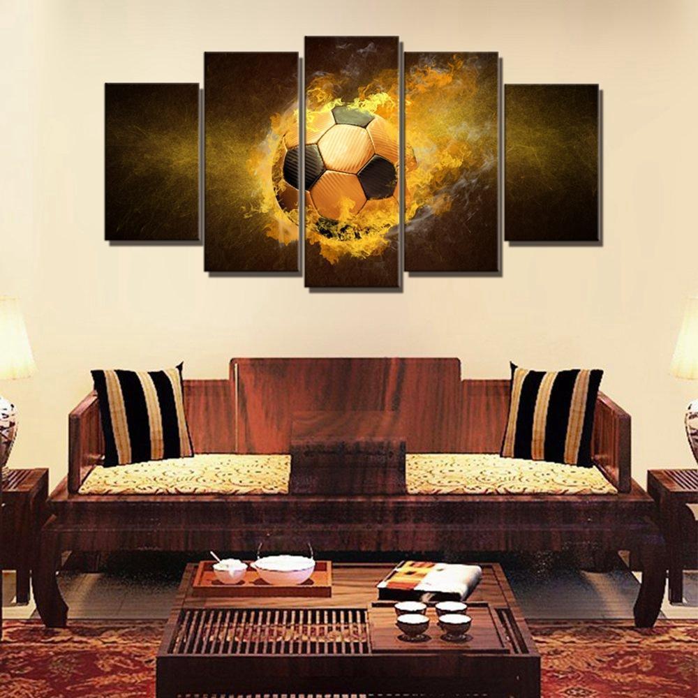 Golden Fire Soccer  Sport Canvas Wall Art