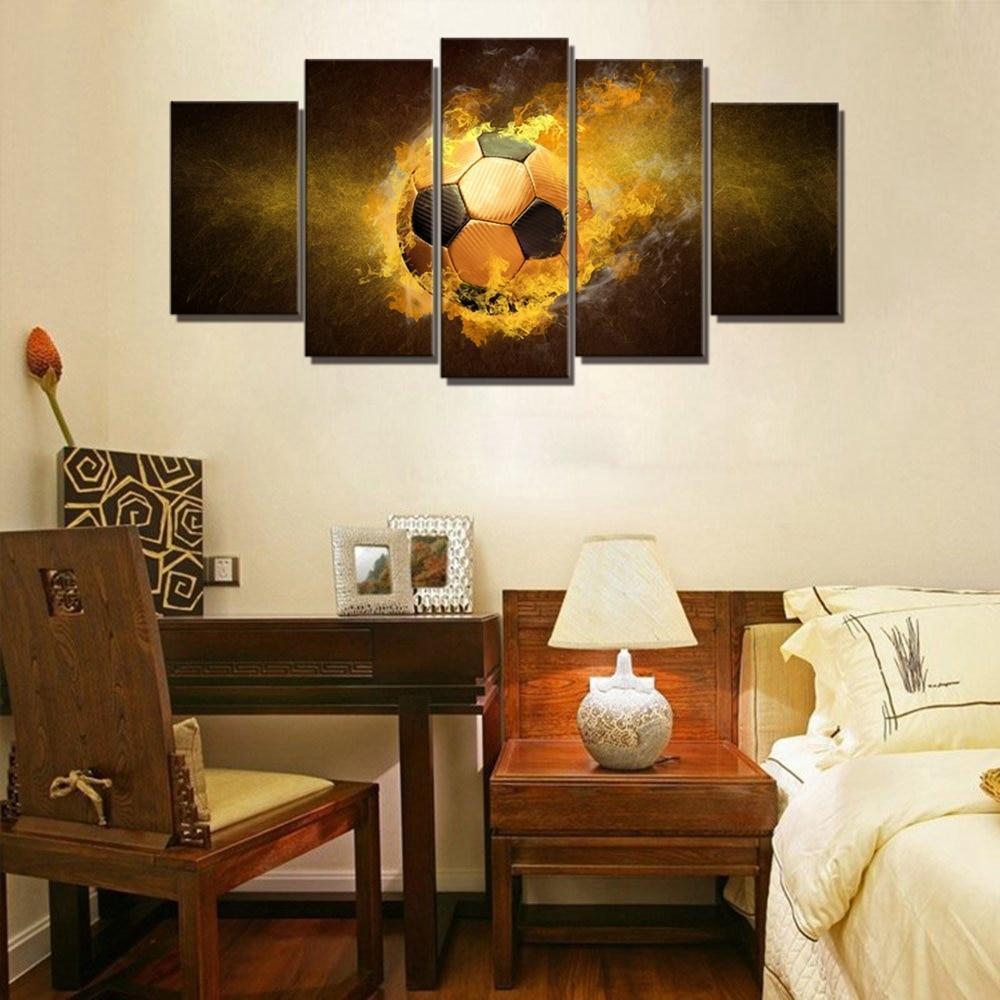 Golden Fire Soccer  Sport Canvas Wall Art