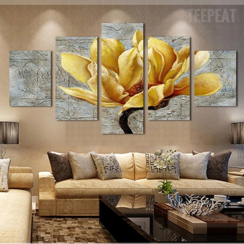 Golden Orchild Flowers Nature Canvas Wall Art