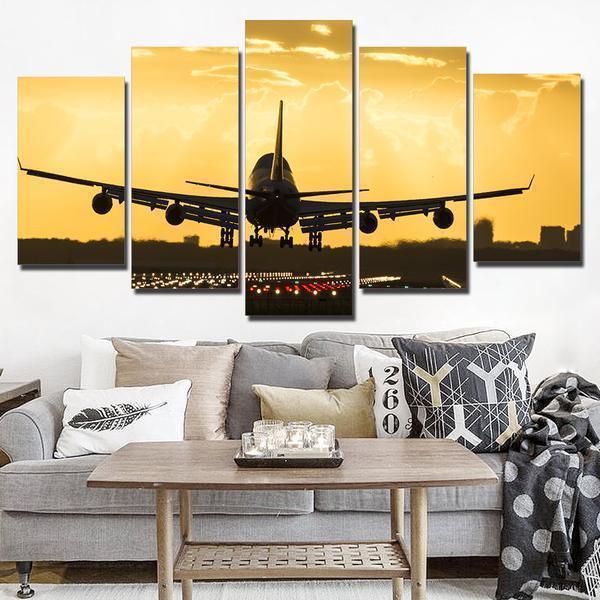 Golden Sunset Jet Airplane Airplane Canvas Wall Art