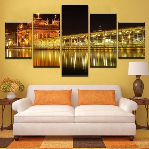 Golden Temple At Midnight Nature Canvas Wall Art