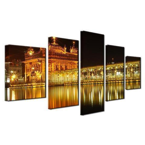 Golden Temple At Midnight Nature Canvas Wall Art