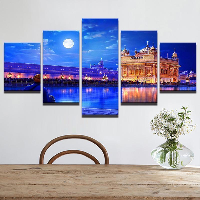 Golden Temple Drawing Nature Canvas Wall Art