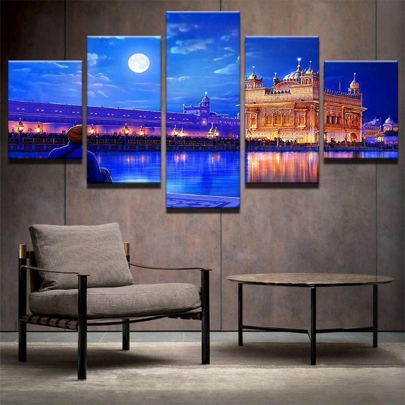 Golden Temple Drawing Nature Canvas Wall Art