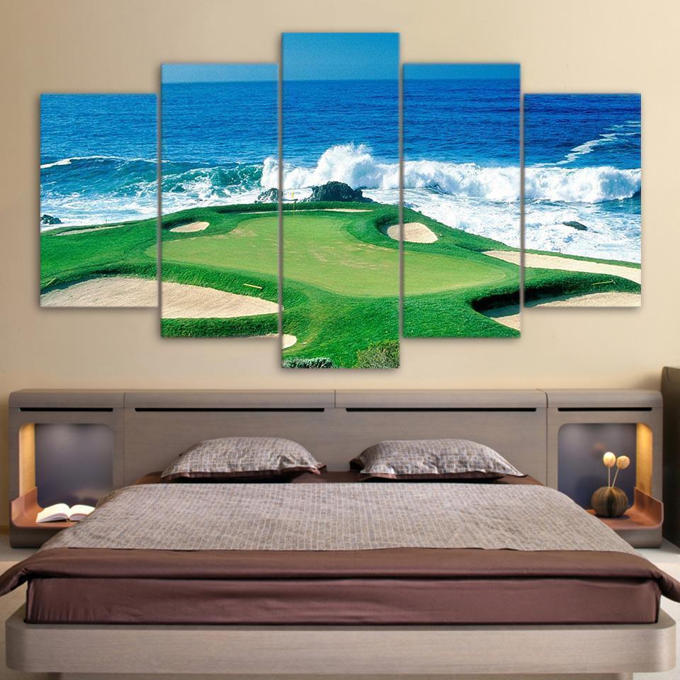 Golf Course On The Coast Landscape Canvas Wall Art