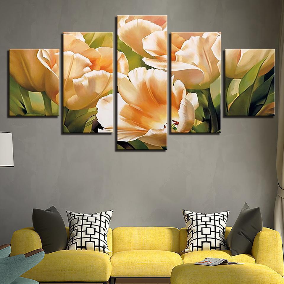 Graceful Champagne Tulips Flower Abstract Nature Canvas Wall Art