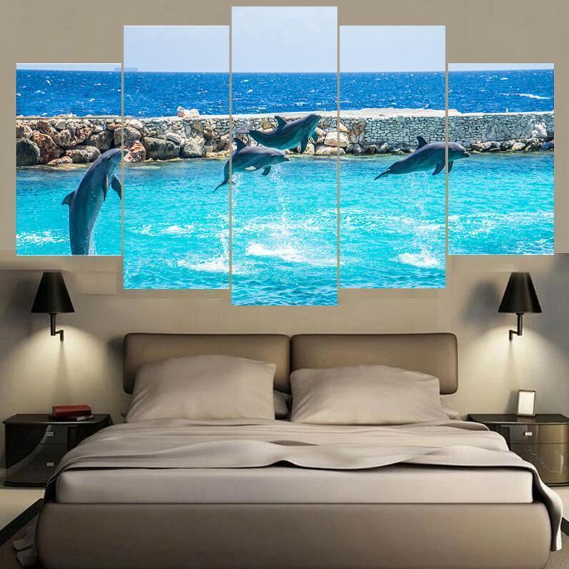 Graceful Jumping Dolphins Animal Canvas Wall Art
