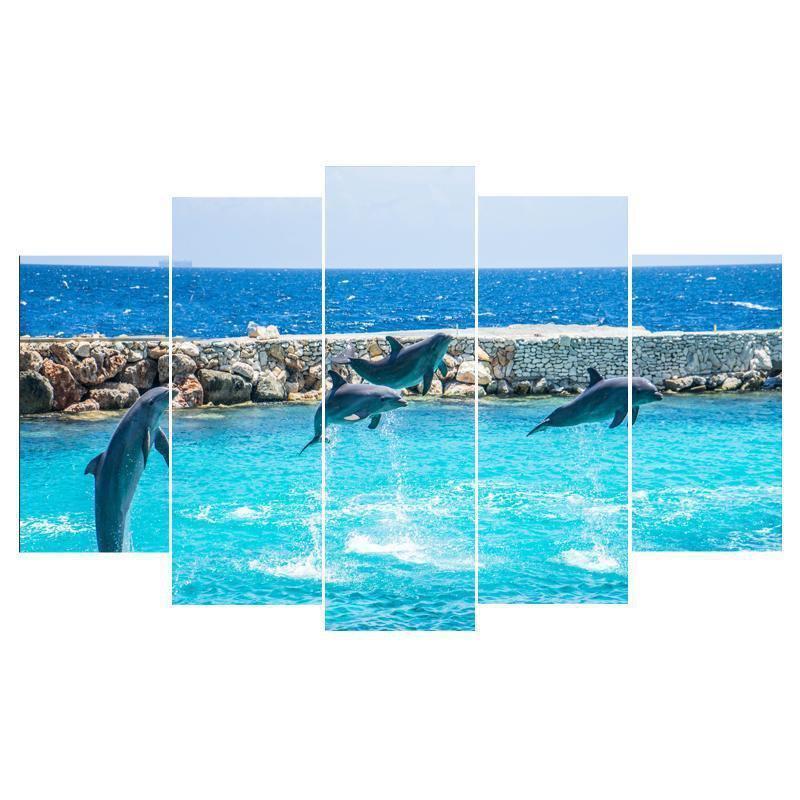 Graceful Jumping Dolphins Animal Canvas Wall Art