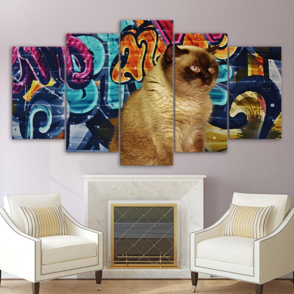 Graffiti Shorthair Brown Cat Animal Canvas Wall Art