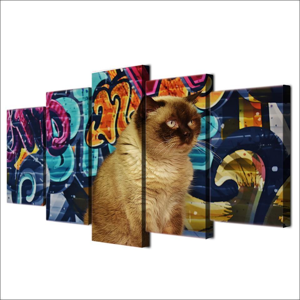 Graffiti Shorthair Brown Cat Animal Canvas Wall Art