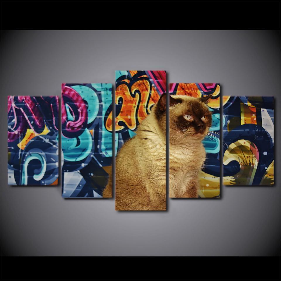 Graffiti Shorthair Brown Cat Animal Canvas Wall Art