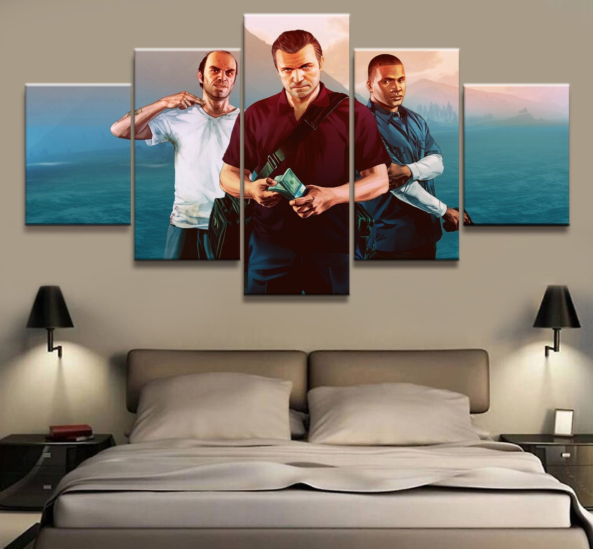 Grand Theft Auto V Character Posters 5 Gaming Canvas Wall Art