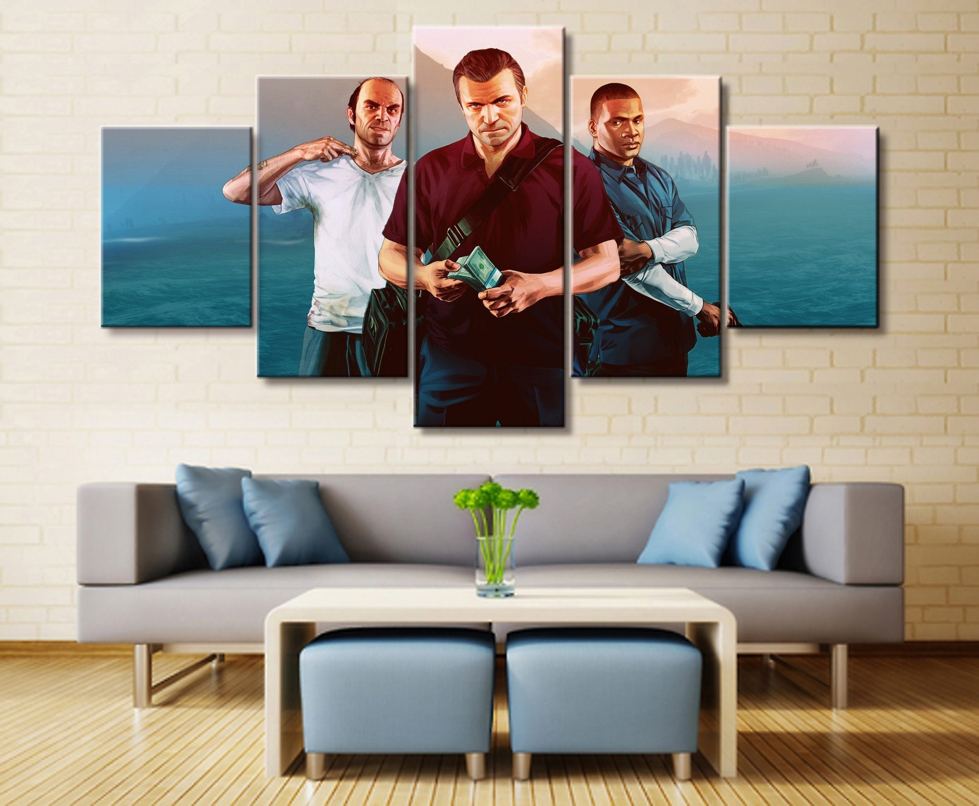Grand Theft Auto V Character Posters 5 Gaming Canvas Wall Art