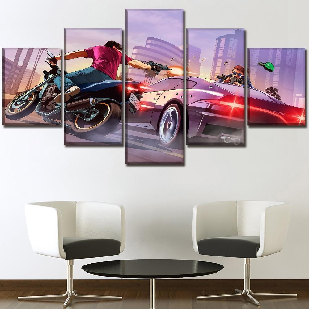 Grand Theft Auto V High Speed Battle Gaming Canvas Wall Art