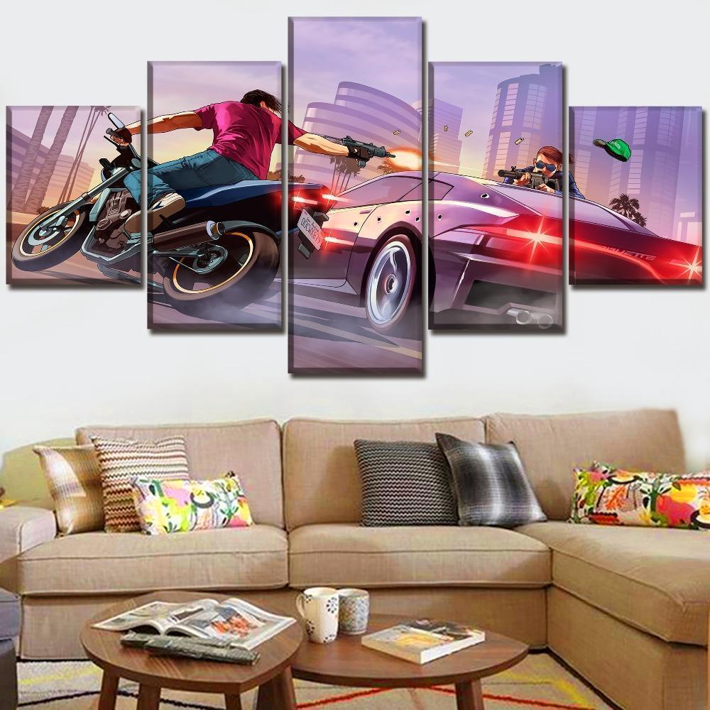 Grand Theft Auto V High Speed Battle Gaming Canvas Wall Art