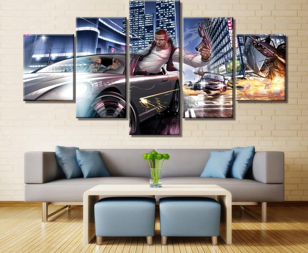Grand Theft Auto V Highspeed Gun Battle Gaming Canvas Wall Art