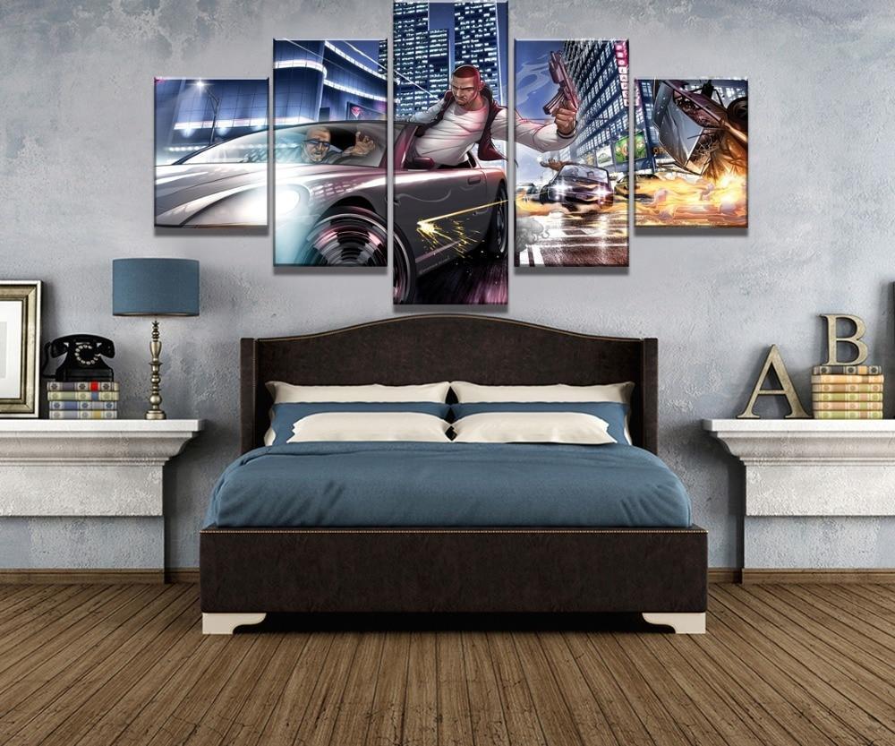Grand Theft Auto V Highspeed Gun Battle Gaming Canvas Wall Art