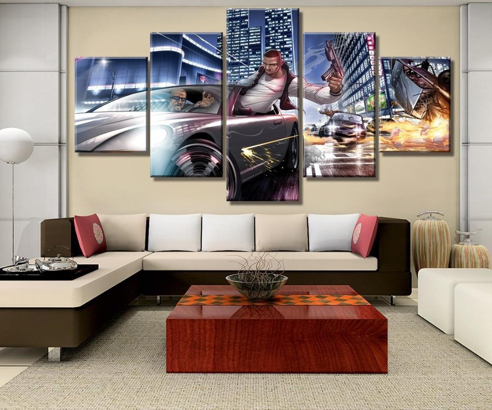Grand Theft Auto V Highspeed Gun Battle Gaming Canvas Wall Art