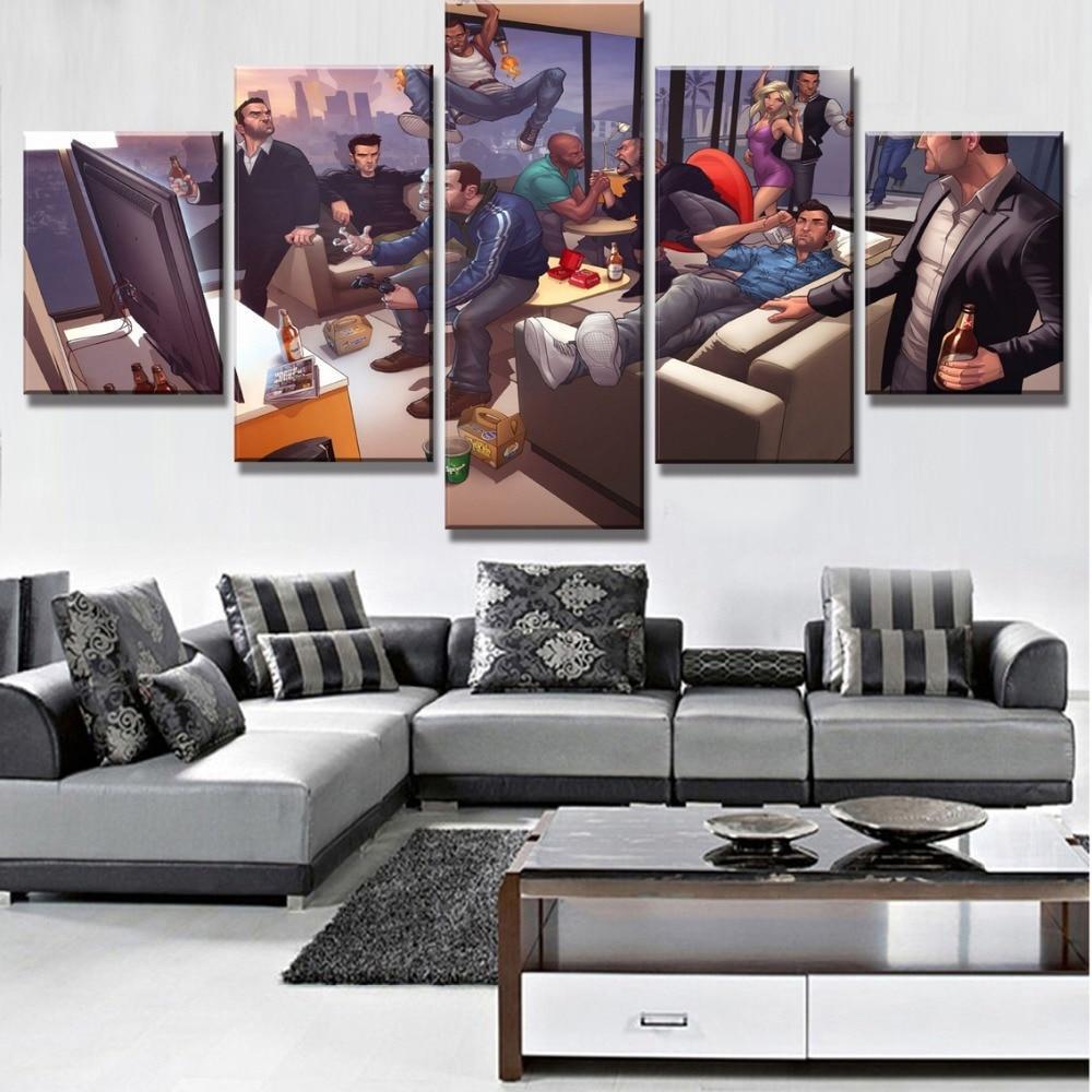 Grand Theft Auto V Night Party At Home Gaming Canvas Wall Art