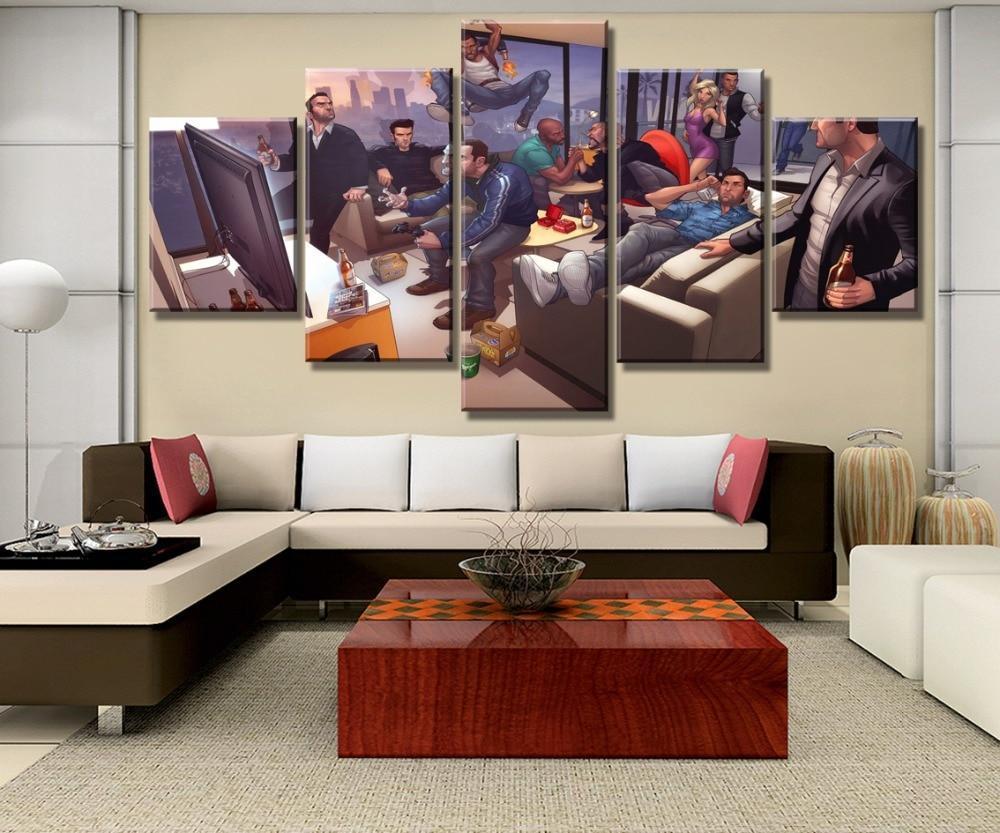 Grand Theft Auto V Night Party At Home Gaming Canvas Wall Art