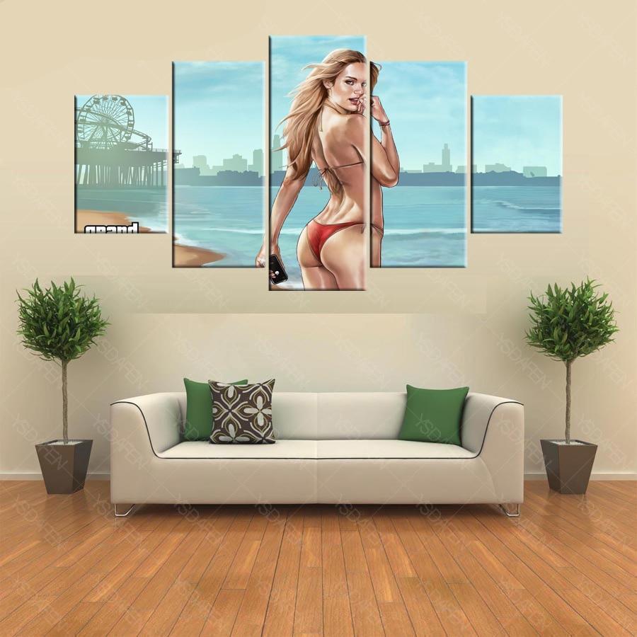 Grand Theft Auto V Sexy On The Beach Gaming Canvas Wall Art