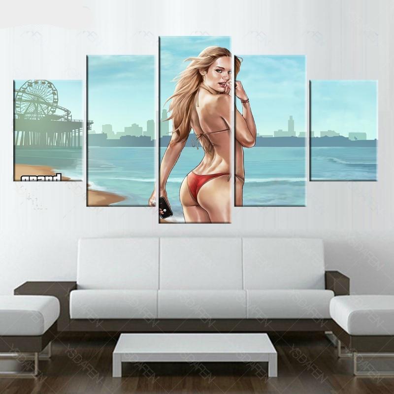Grand Theft Auto V Sexy On The Beach Gaming Canvas Wall Art