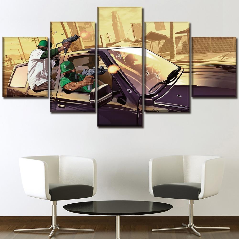 Grand Theft Auto V Street Boys &amp;amp; Gun Battle Gaming Canvas Wall Art