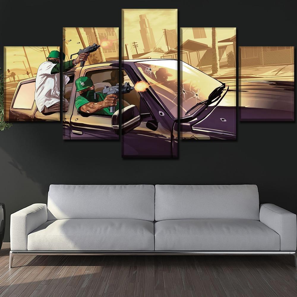 Grand Theft Auto V Street Boys &amp;amp; Gun Battle Gaming Canvas Wall Art