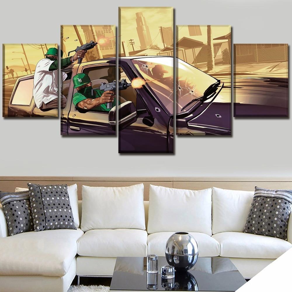 Grand Theft Auto V Street Boys &amp;amp; Gun Battle Gaming Canvas Wall Art