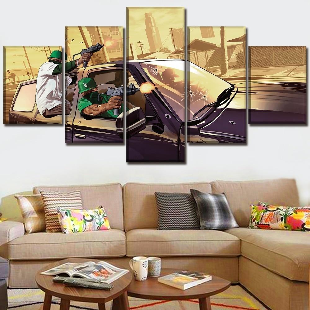 Grand Theft Auto V Street Boys &amp;amp; Gun Battle Gaming Canvas Wall Art