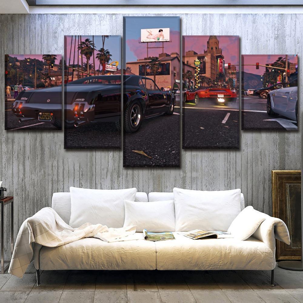 Grand Theft Auto V Street Race Gaming Canvas Wall Art