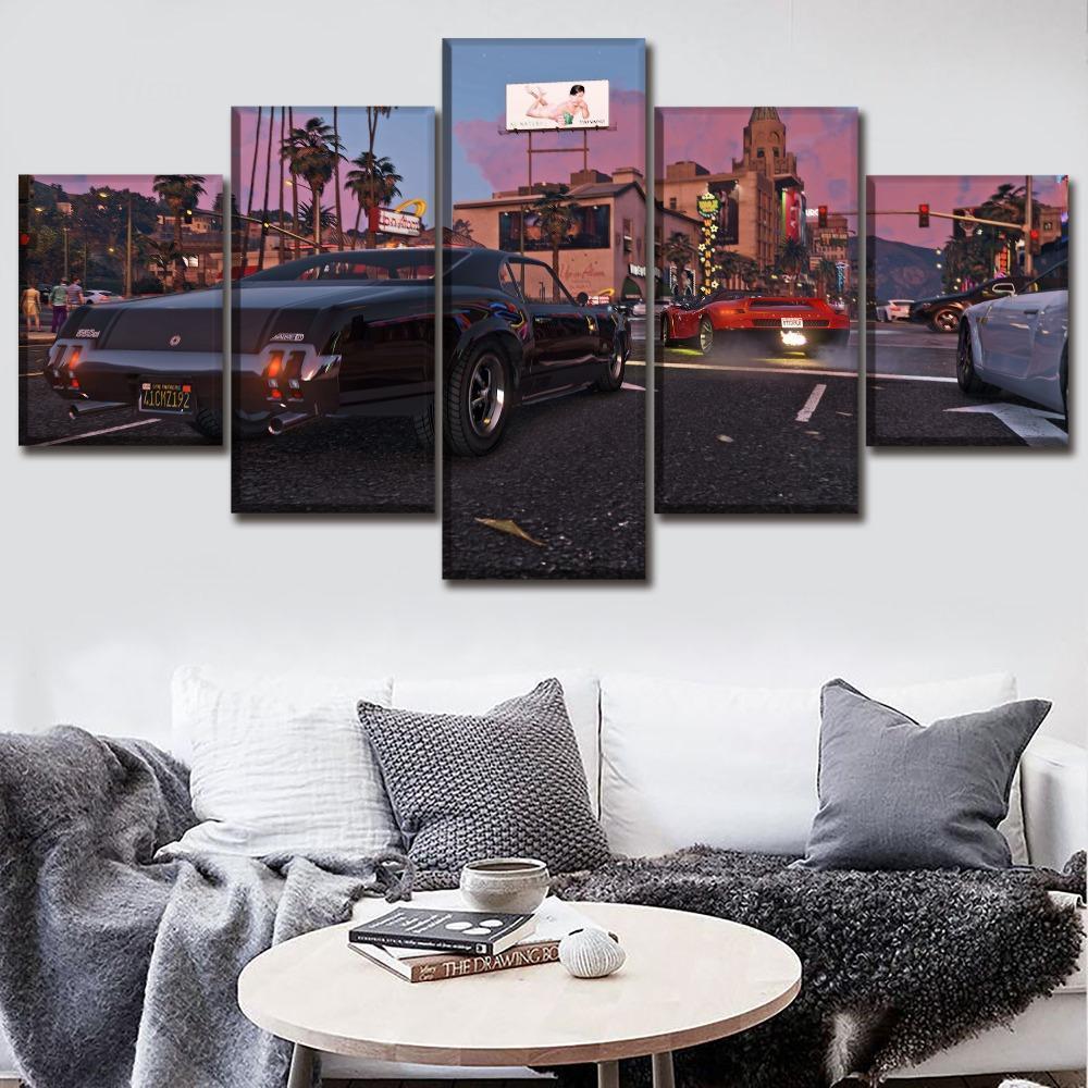 Grand Theft Auto V Street Race Gaming Canvas Wall Art