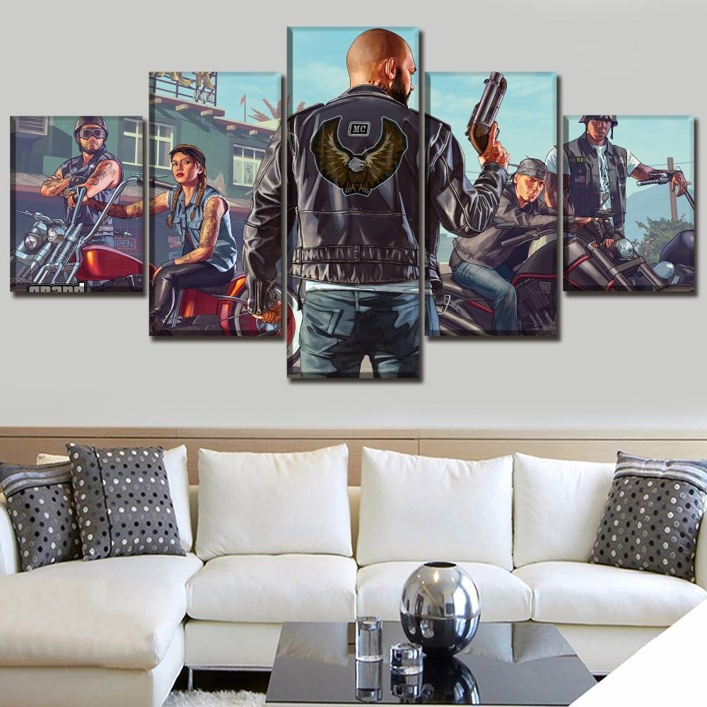 Grand Theft Auto V The Bikers Gaming Canvas Wall Art