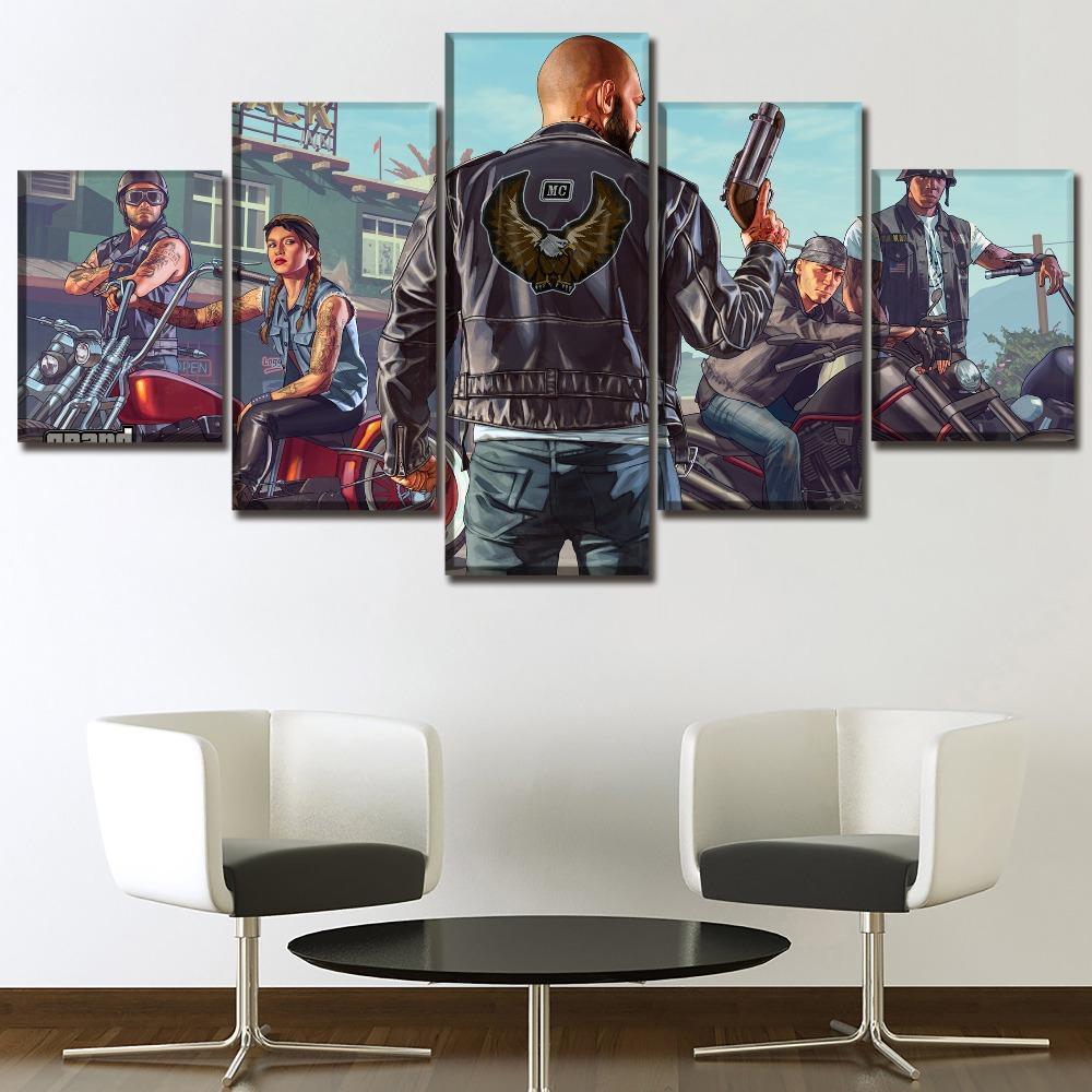 Grand Theft Auto V The Bikers Gaming Canvas Wall Art
