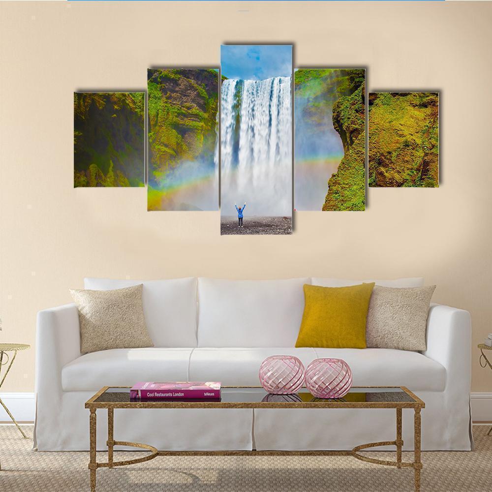 Grand Waterfall In Iceland Nature Canvas Wall Art